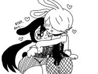 2x artist:sivu bulge bunny_boy bunny_ears bunny_girl bunnysuit femboimp heart hug puke trap // 798x598 // 95KB