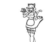 artist:whimsi catgirl FF14 maid miqo'te serving_tray wink // 800x600 // 42KB