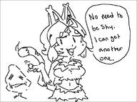 2x ahoge animal_ears animal_tail anthro artist:deeznutterbutterz cat_ears cat_paws cat_tail catgirl character:cat fangs large_breasts navel open_mouth short_eyebrows short_hair speech_bubble text // 800x600 // 11KB