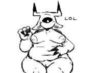 artist:bep character:crayon chubby claws cyclops demon female nude text tits // 800x600 // 59KB