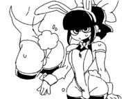 artist:dizzyspellss bulge bunny_suit character:scythe sweat trap // 800x600 // 73KB