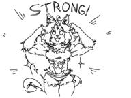 ahoge animal_ears animal_tail artist:awkwardmark catgirl character:cat muscle text // 798x598 // 79KB