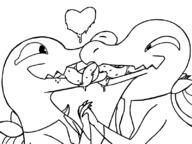 artist:capn drool hand_holding heart-shaped_pupils kiss pokemon salandit // 800x600 // 70KB