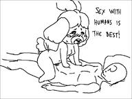 animal_crossing anon anthro breasts cowgirl_position dog dog_girl furry human_on_anthro isabelle sex unknown_artist vaginal video_game // 800x600 // 8.6KB