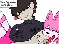 anthro artist:pink breastfeeding breasts bulge cibo collar color dog dog_girl fangs furry horny_dog_december huge_breasts nipples pink stockings sweater trans // 800x600 // 15KB