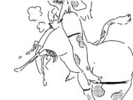 artist:sis cow_bell cow_print lactation milking sis stockings // 798x598 // 60KB