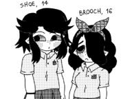 artist:sivu bow character:brooch character:shoe hair_demon schoolgirl_uniform skirt // 800x600 // 84KB