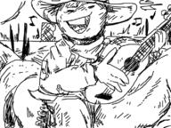 artist:vorat cowboy cowboy_hat desert guitar horse singing wild_west // 798x598 // 185KB